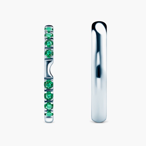 Obrączki The Journey: białe złoto, szmaragd, półokrągłe, 2 mm i 3 mm